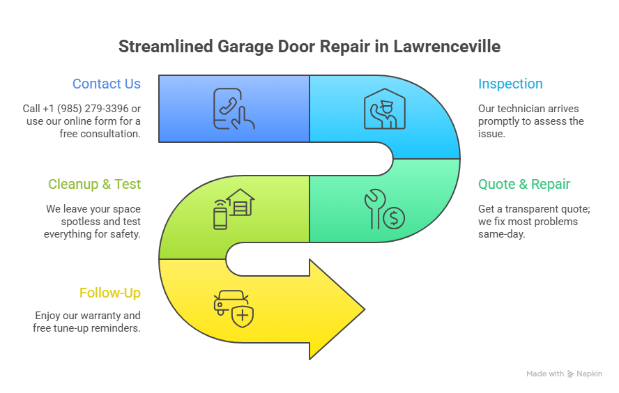 The Garage Door Repair Process in Lawrenceville infographics